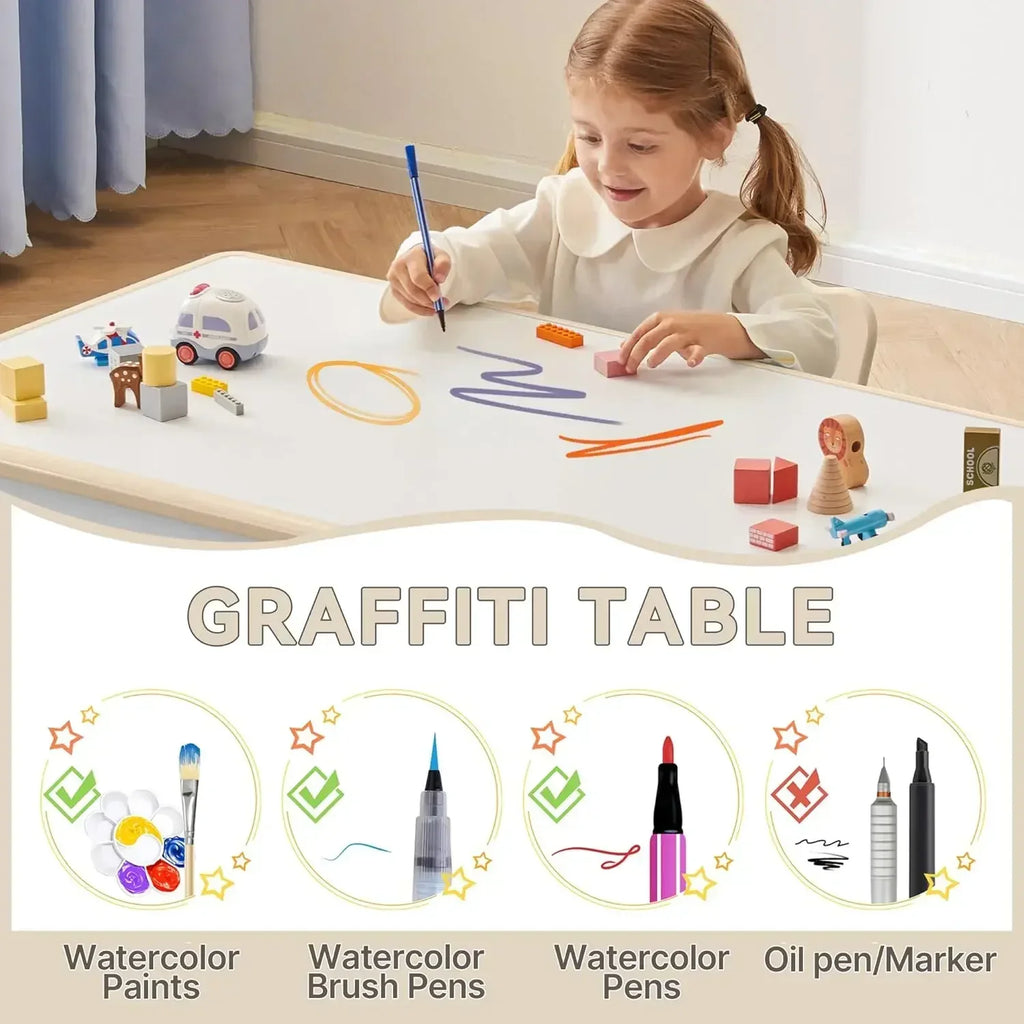 Kids Adjustable Study Table & Chair Set | Burlywood Graffiti Desk