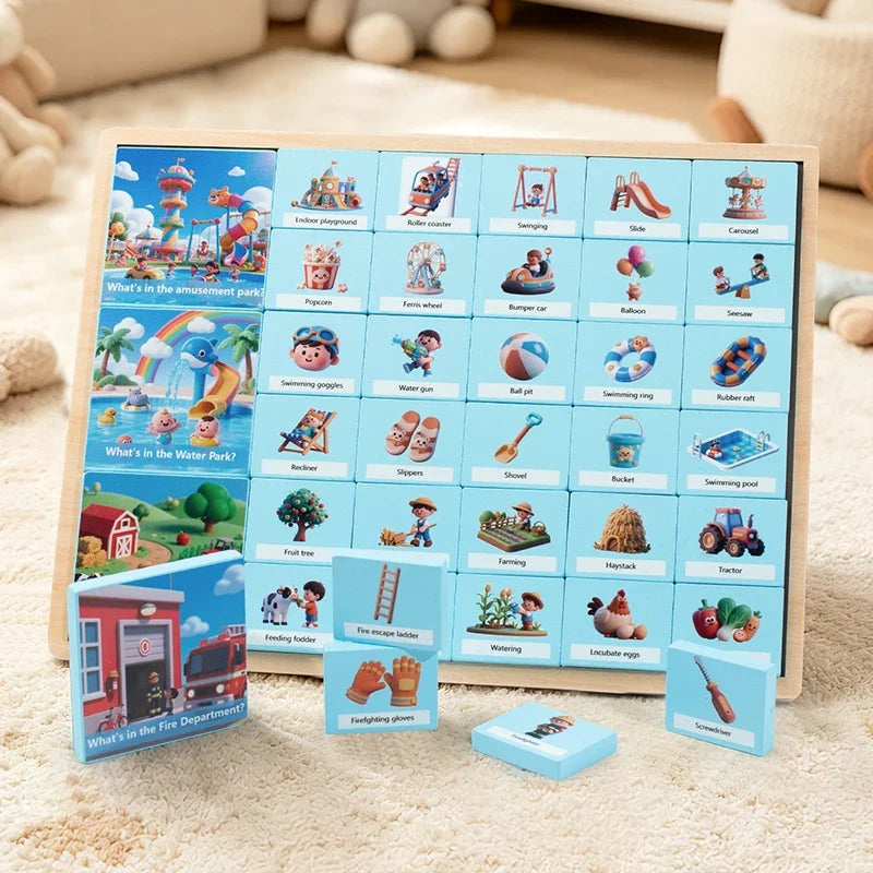 Montessori Wooden Scene Matching Game - Educational Sorting Puzzle