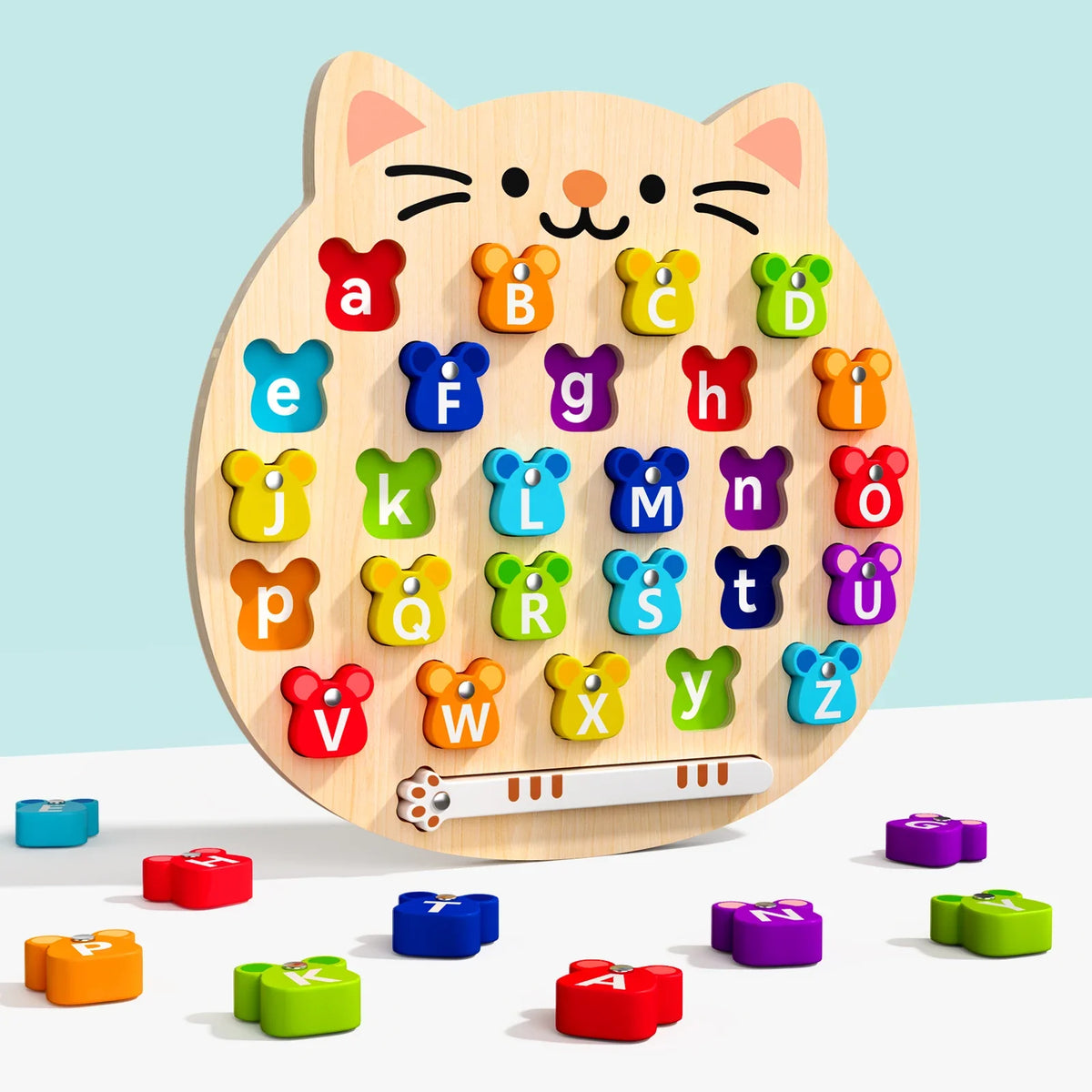 Wooden Cat Magnetic Alphabet Puzzle - Montessori Educational Toy