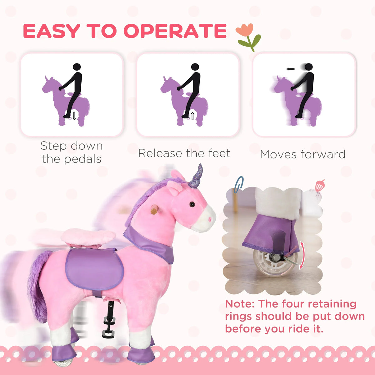 Plush Riding Unicorn Toy - Mechanical Pedal Ride-On for Kids Ages 3-6