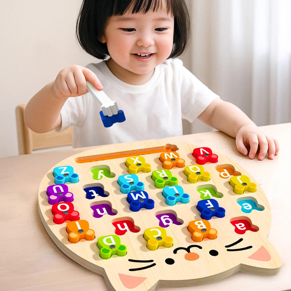 Wooden Cat Magnetic ABC Alphabet Puzzle - Montessori Educational Toy