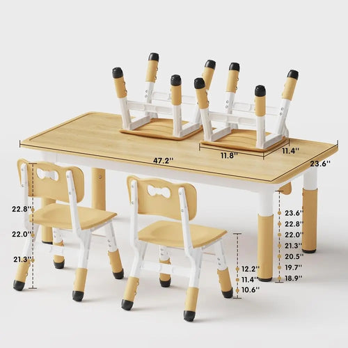 Kids Table and 4 Chairs Set, Adjustable Height HDPE Toddler Activity Desk