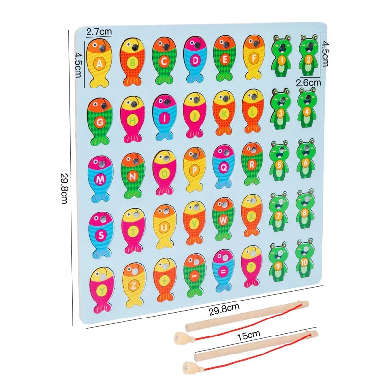 Wooden Magnetic Alphabet Fishing Game - Montessori Educational Toy