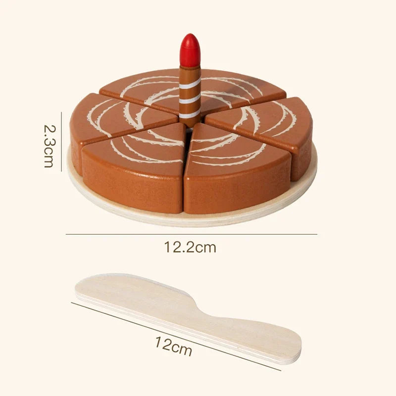Wooden Pretend Play Birthday Cake Toy - Simulation Kitchen Food Set