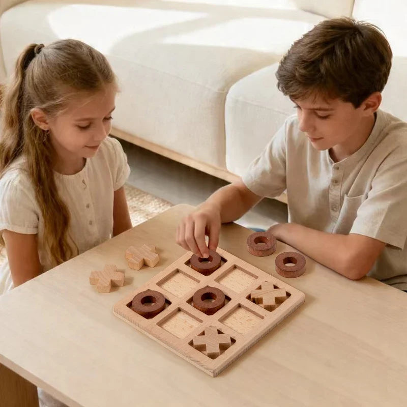 Montessori Wooden Tic Tac Toe Game - Educational XO Chess Puzzle Toy