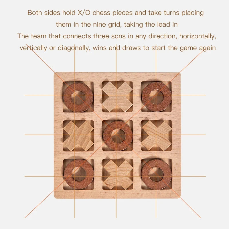 Montessori Wooden Tic Tac Toe Game - Educational XO Chess Puzzle Toy