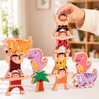 Wooden Dinosaur Stacking Blocks - Montessori Balance Game for Kids