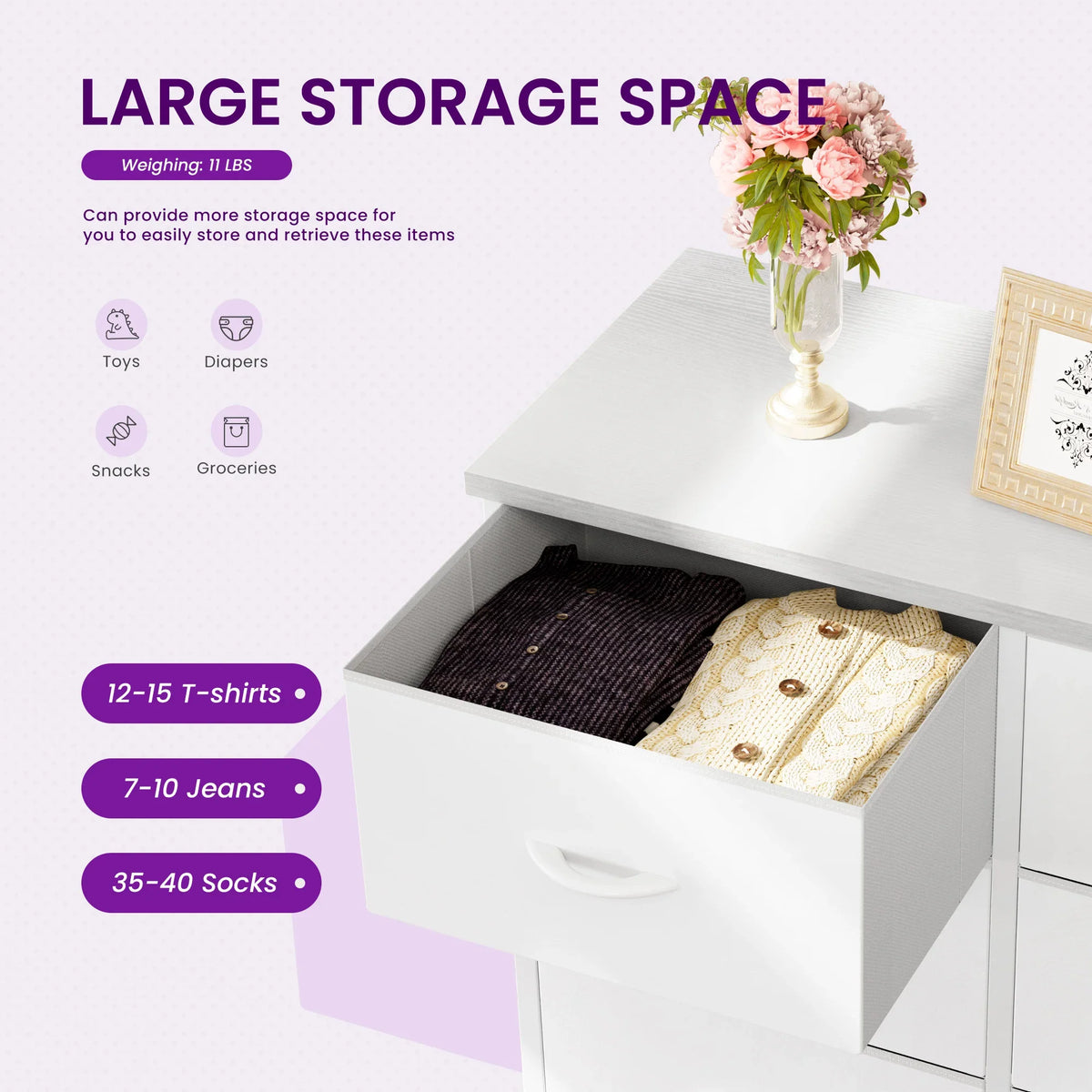 8-Drawer Fabric Dresser Organizer with Steel Frame for Bedroom & Nursery
