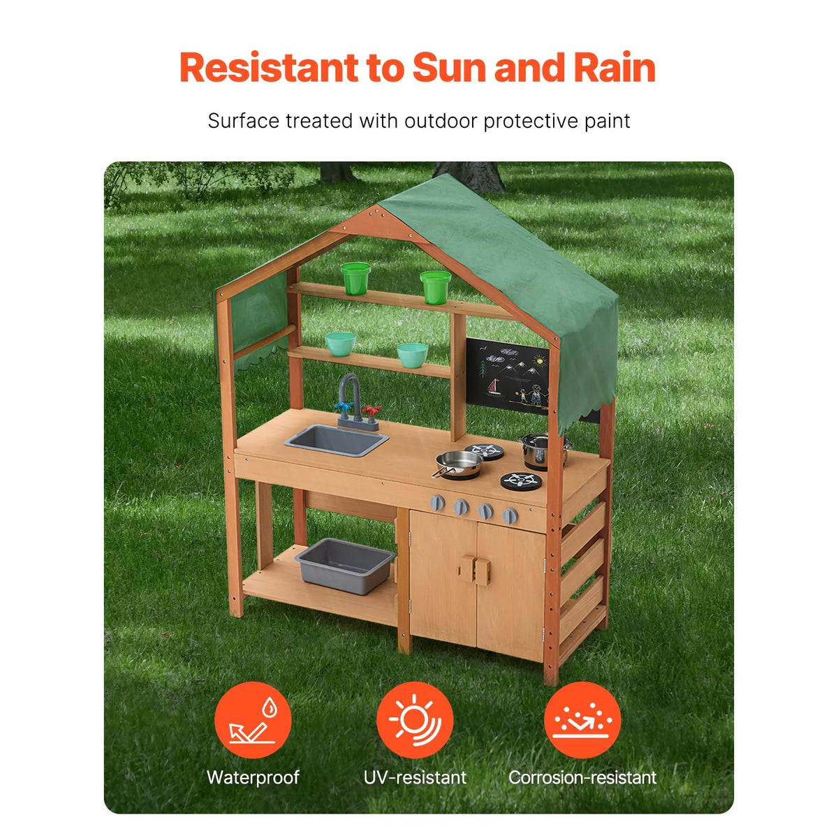 Wooden Outdoor Mud Kitchen Kids Playset with Canopy & Accessories