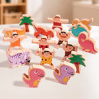 Wooden Dinosaur Stacking Blocks - Montessori Balance Game for Kids