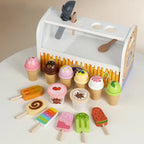 Montessori Wooden Ice Cream Counter Playset for Kids Pretend Play